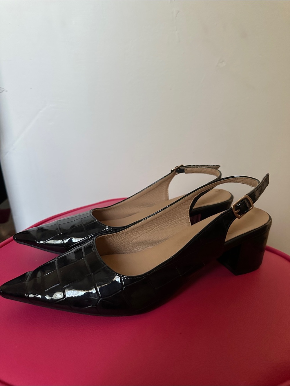 black slingback block heels